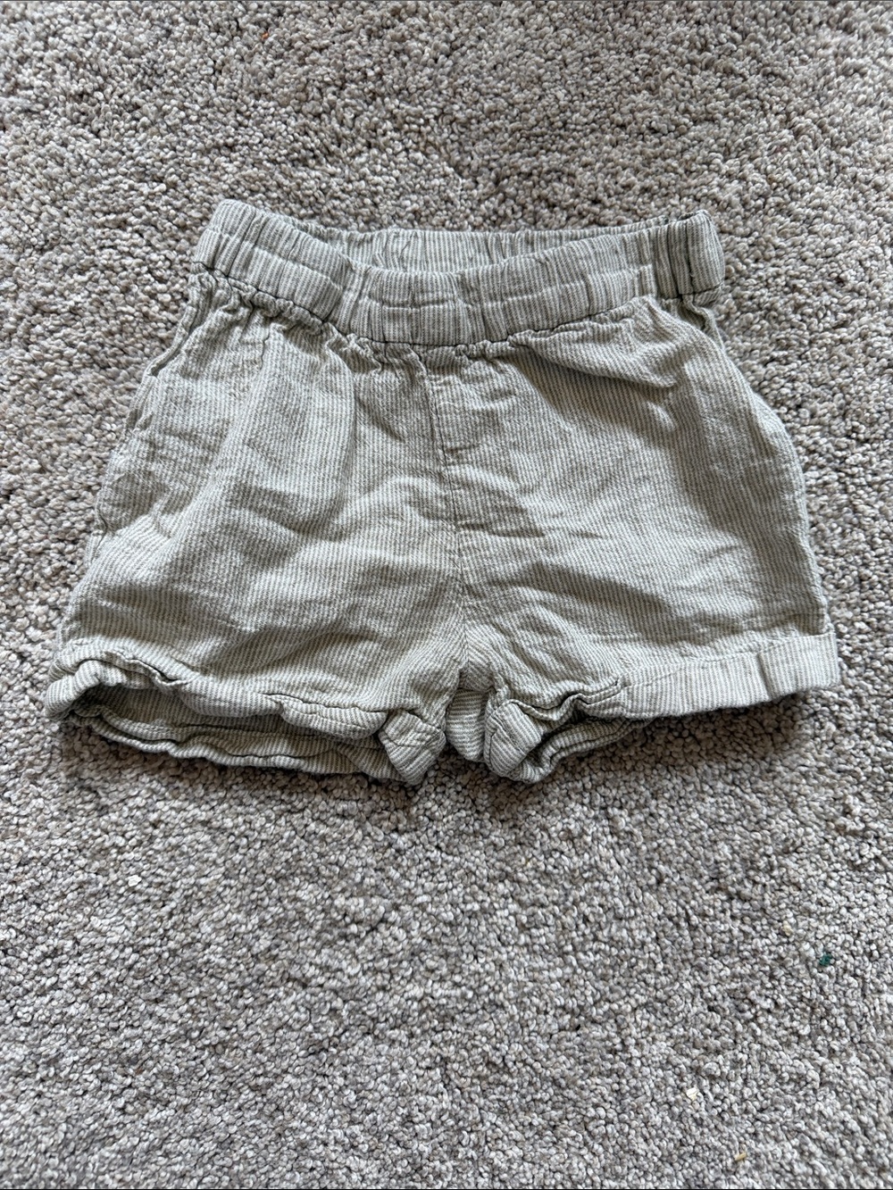 H&M Kids Light Green‎ & White Striped Linen-Blend Pull-On Shorts 6-9 Months